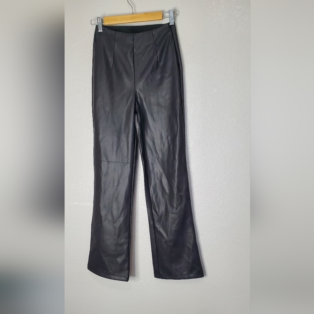 Asos Design Black Faux Leather High-Waisted Stretch Flared Pants Size 2 - Picture 4 of 8